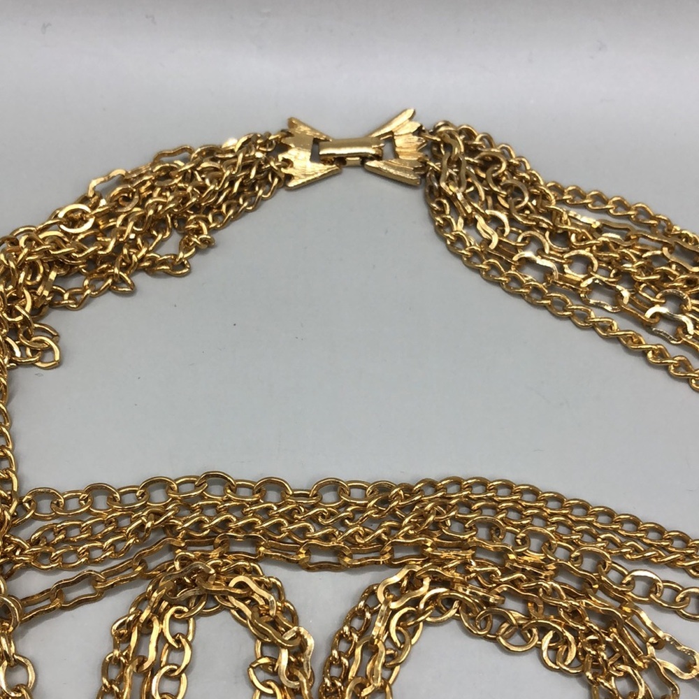 Vintage multi layered gold tone statement costume long necklace tassel fringe. - Picture 6 of 8